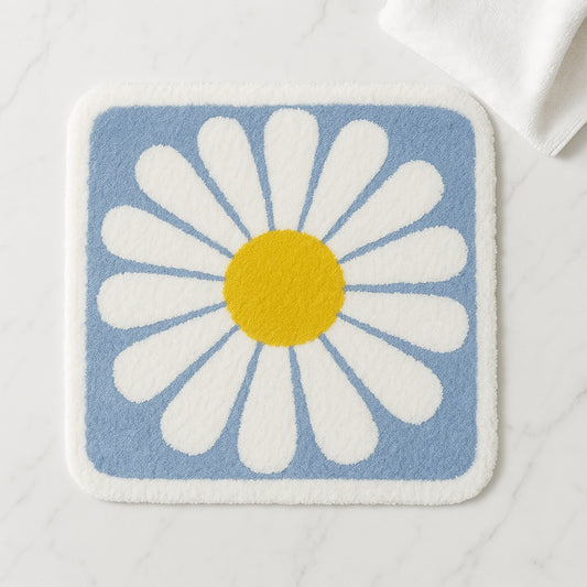 Feblilac Square Daisy Flower Tufted Bath Mat
