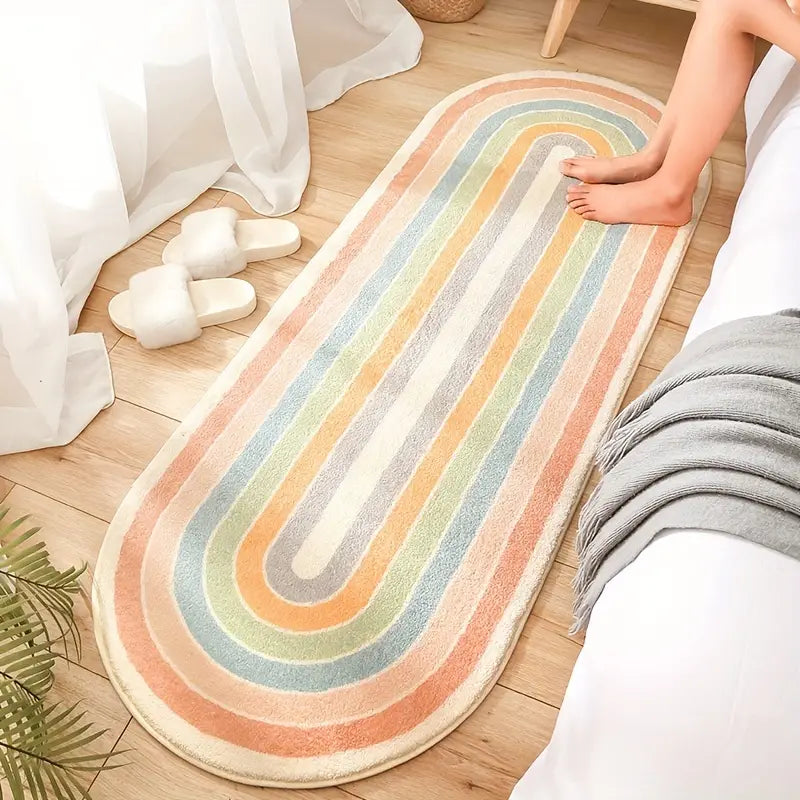 Feblilac Colorful Oval Bedroom Rug Long Runner