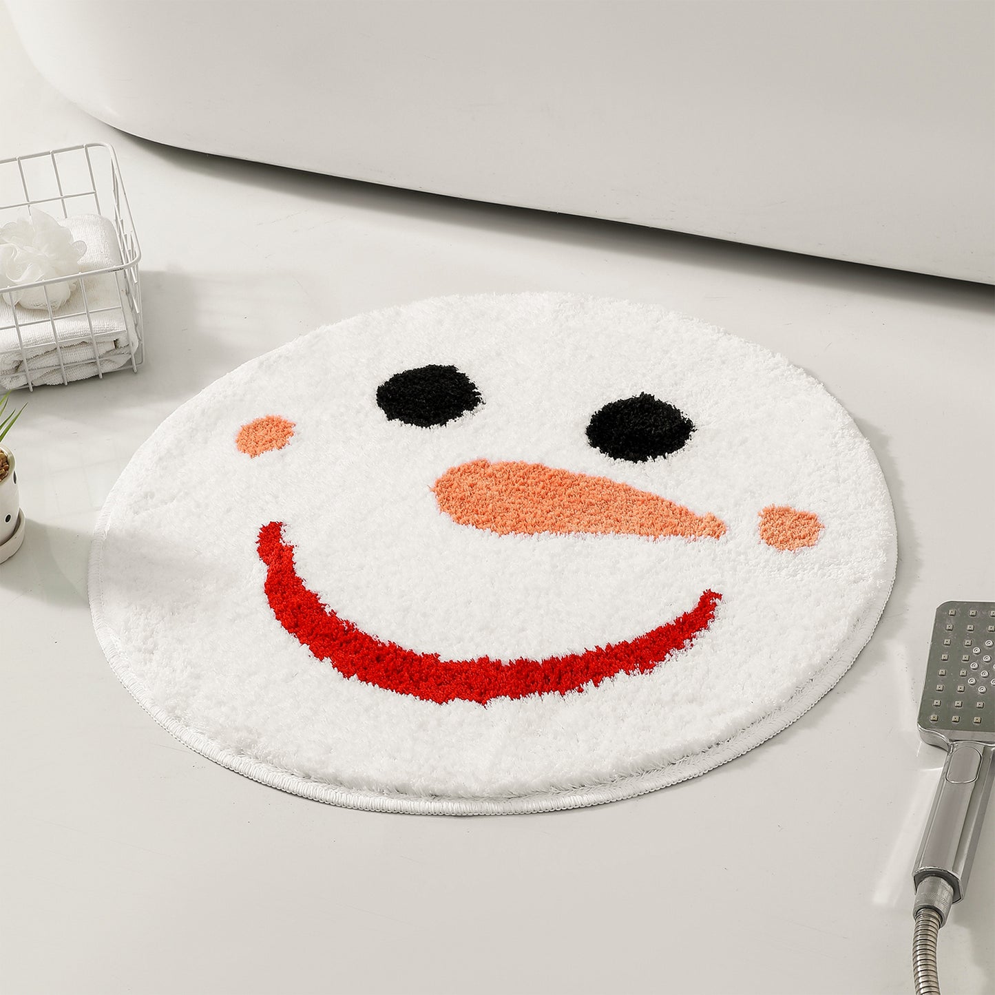 Christmas Snow Man Round Rug, Holiday Winter Bathroom Snowman Mat, 60cm / 23"