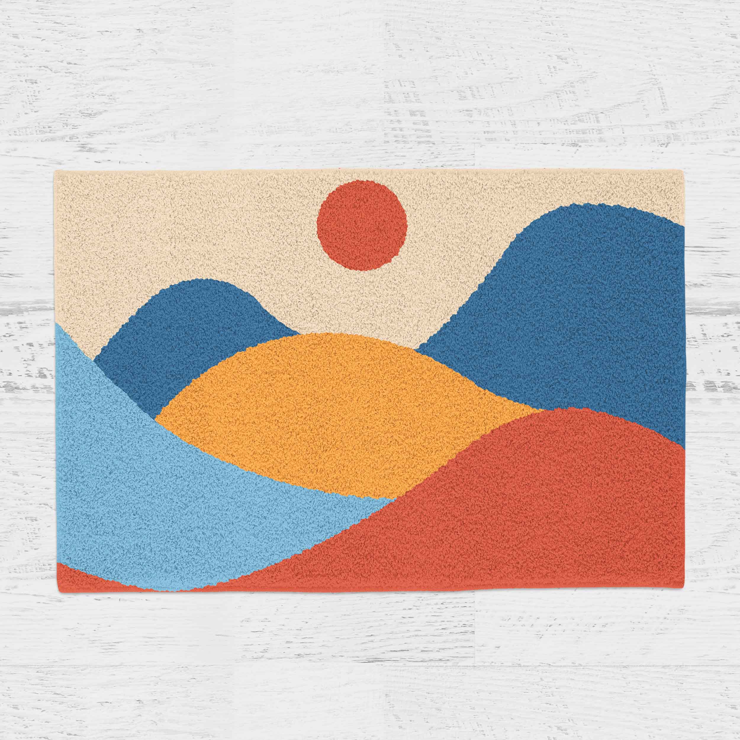 Feblilac Red Blue Sunset Mountains Tufted Bath Mat