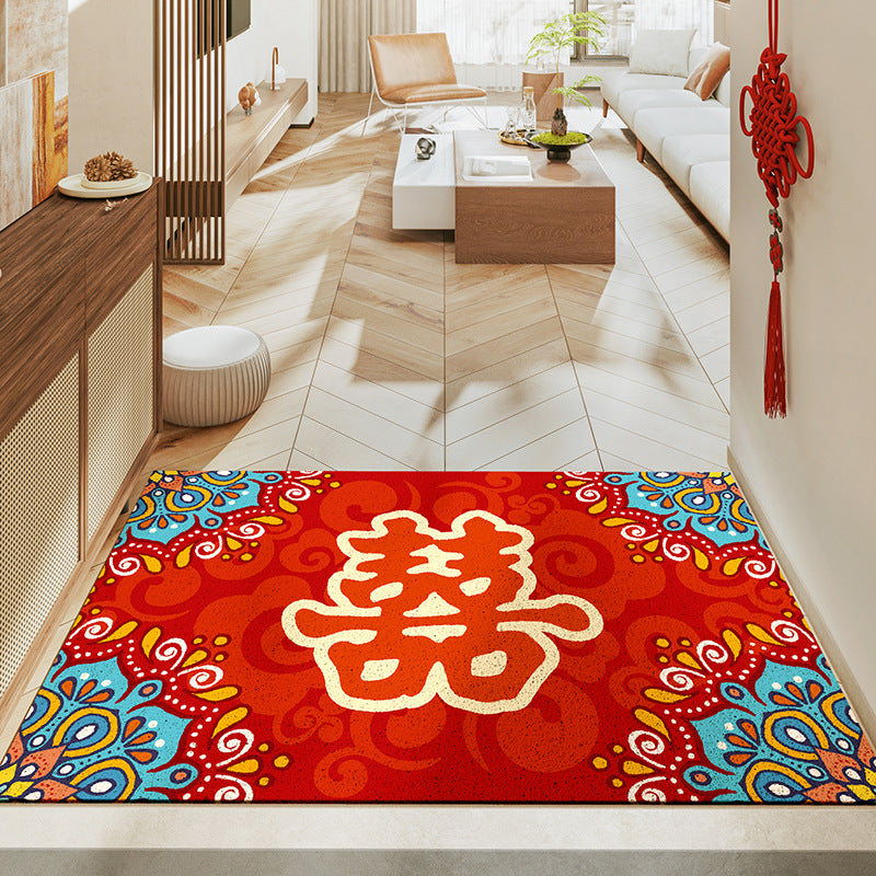 Feblilac Chinese Festive Red PVC Coil Door Mat