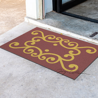 Feblilac Red Background Baroque Pattern PVC Coil Door Mat