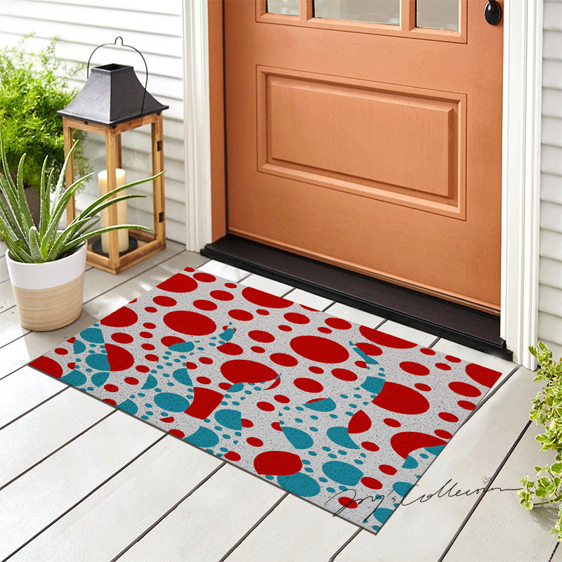 Feblilac Red and Blue Polka Dot PVC Coil Door Mat