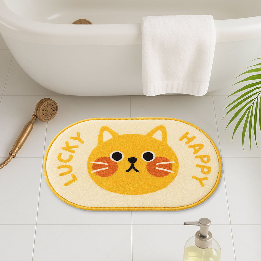 Feblilac Lucky Happy Cat Bath Mat – Cute Oval Rug for Bathroom & Entryway - view 3