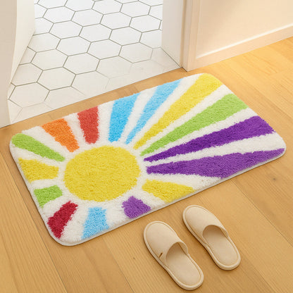 Feblilac Rainbow Sun Rays Tufted Bath Mat