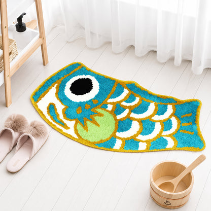 Cute Green Koi Fish Bath Mat