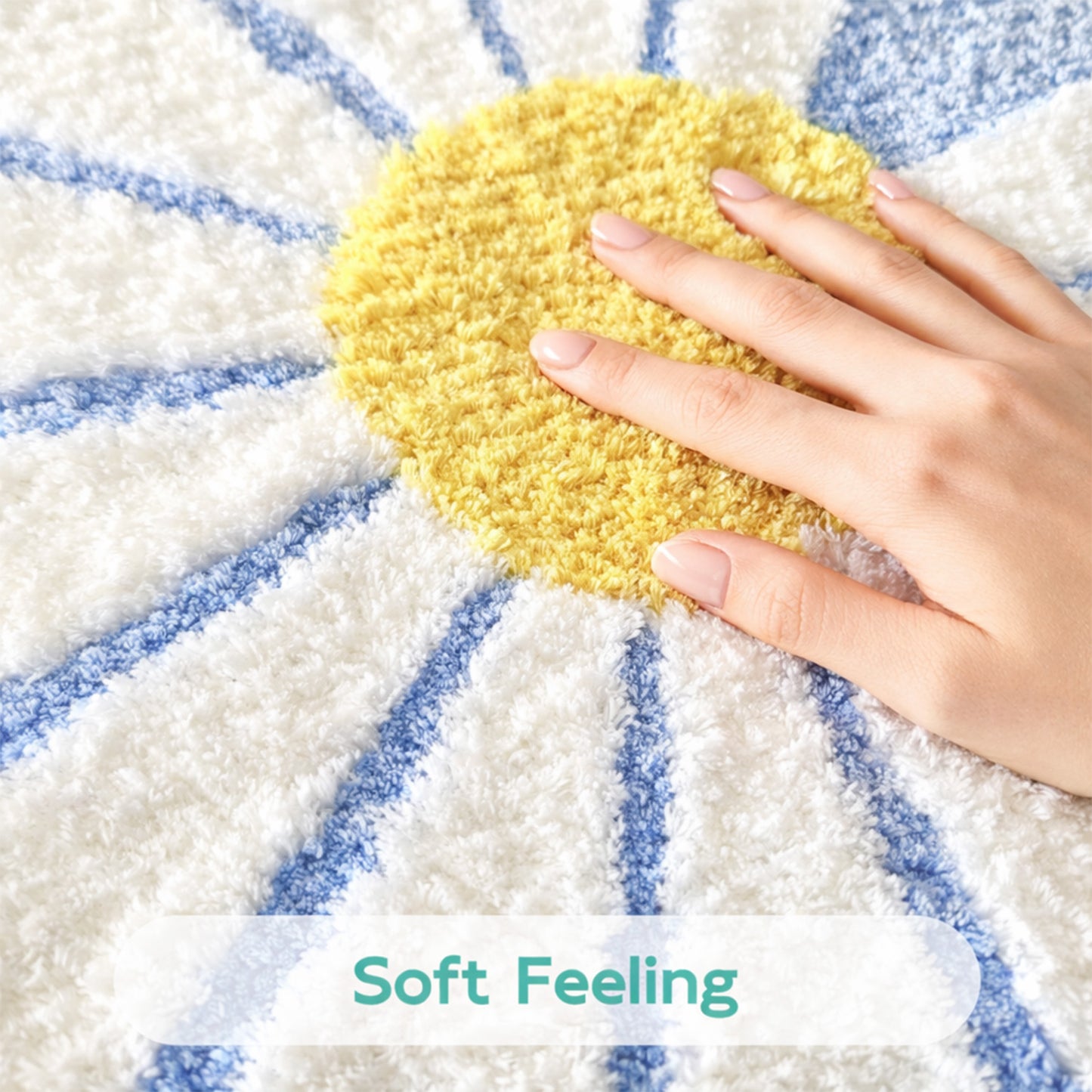 Feblilac Blue/Green/ Grey Daisy Runner Mat for Bedroom Bathroom, 50x120cm / 20"x47"