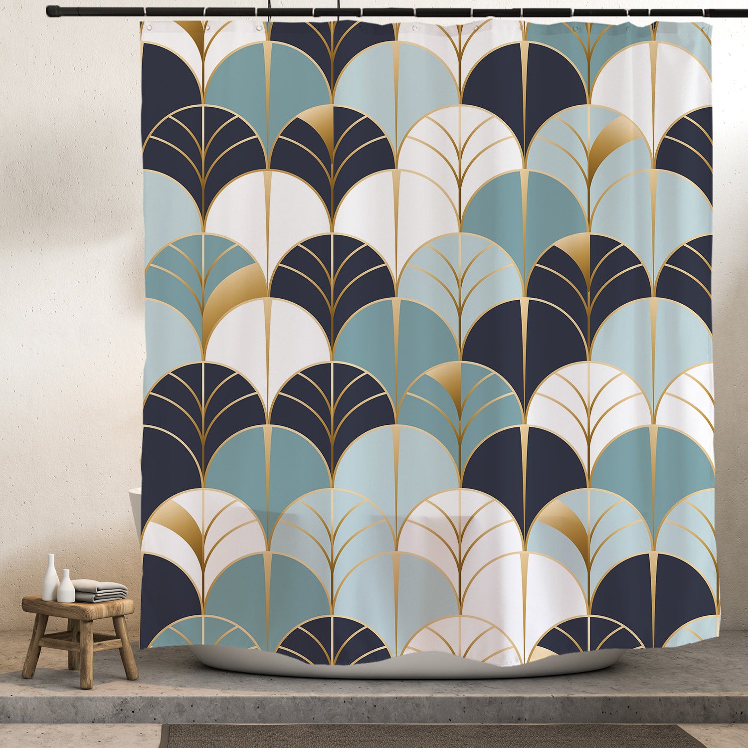 Feblilac Blue Wave Shower Curtain with Hooks