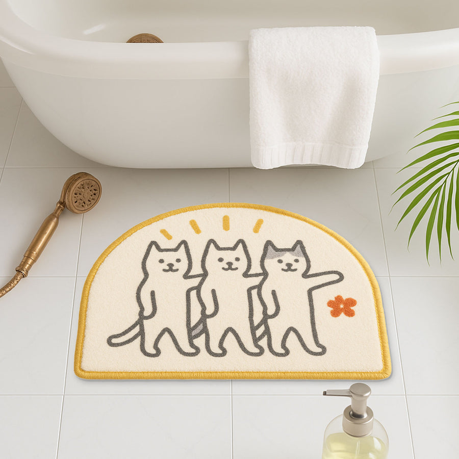 Cute Cat Trio Semi-Circle Bath Mat – Soft & Absorbent Flannel Rug - view 2