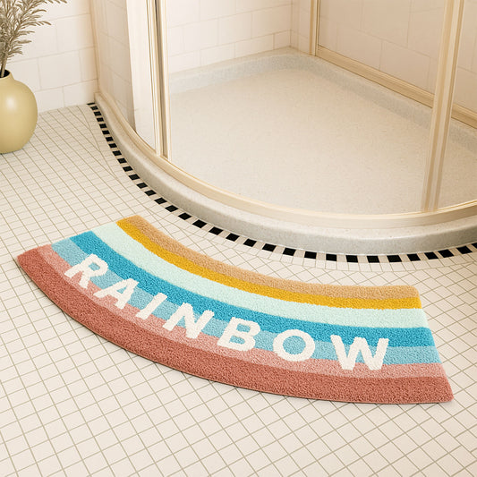 Feblilac Rainbow Half Circle Bath Mat – Colorful Non-Slip Rug for Bathroom Decor