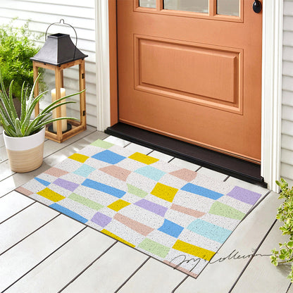 Feblilac Colorful Distorted Square Geometric PVC Coil Door Mat