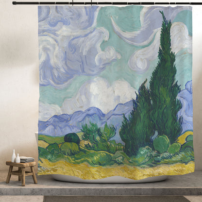 Feblilac Van Gogh's Fields Shower Curtain with Hooks