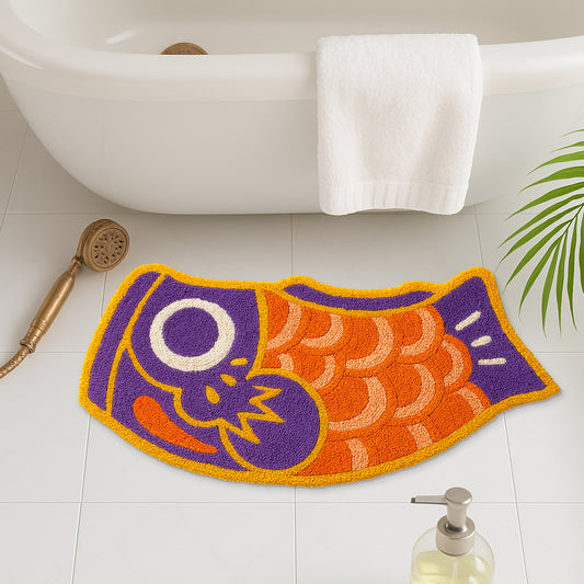 Feblilac Koi Fish Tufted Bath Mat – Colorful Non-Slip Absorbent Rug for Bathroom, Entryway & Bedroom