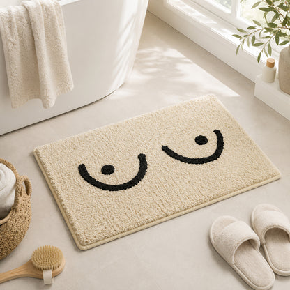 Feblilac Playful Cream Tufted Bath Mat with Raised Black Line Design