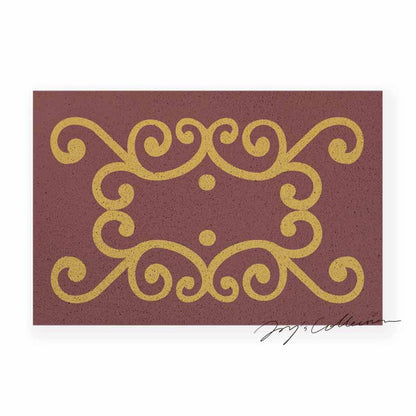 Feblilac Red Background Baroque Pattern PVC Coil Door Mat