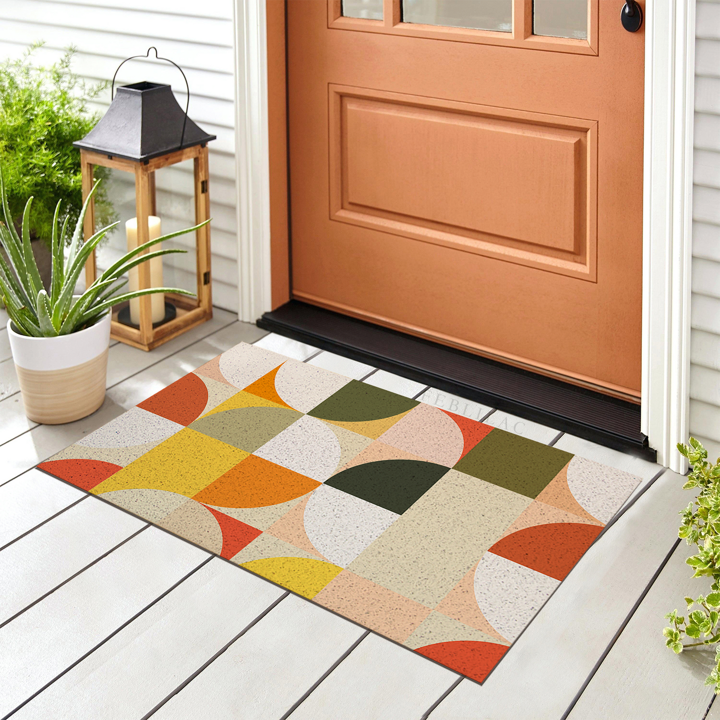 Feblilac Red Green Orange Circles PVC Coil Door Mat