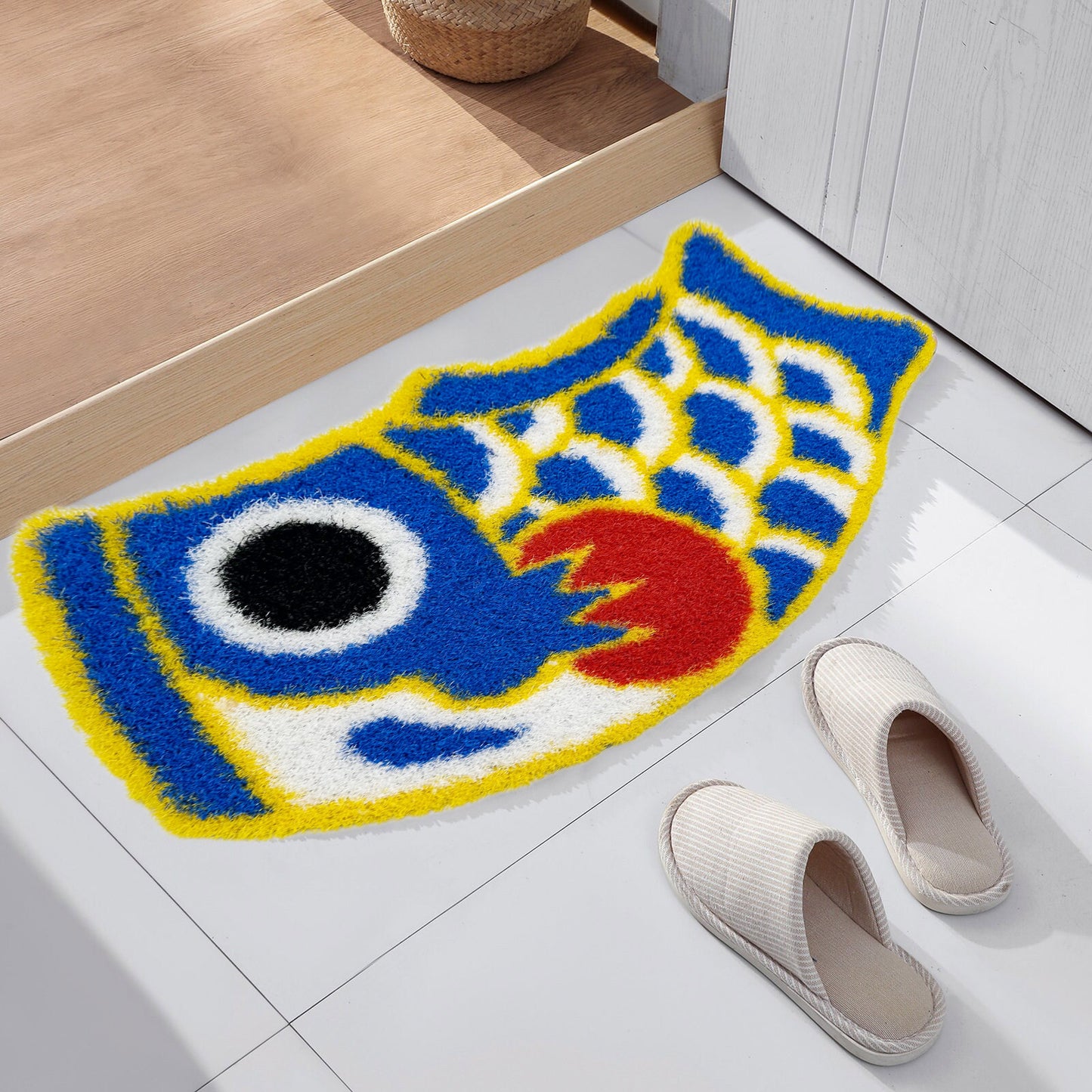 Feblilac Plastic Wire Blue Koi PVC Coil Door Mat