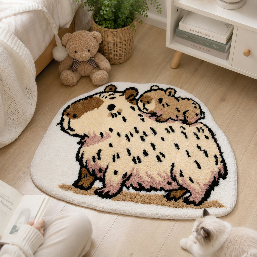 Feblilac Cute Capybara Tufted Rug – Soft Animal Bath Mat for Bedroom, Bathroom & Entryway