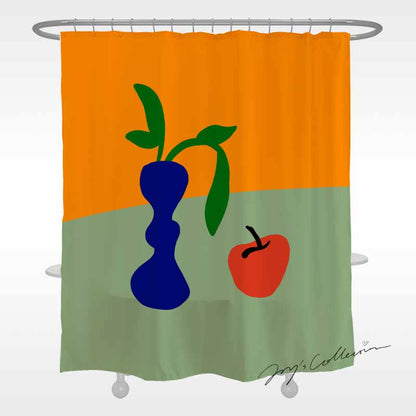 Feblilac Blue Vase and Apple Shower Curtain