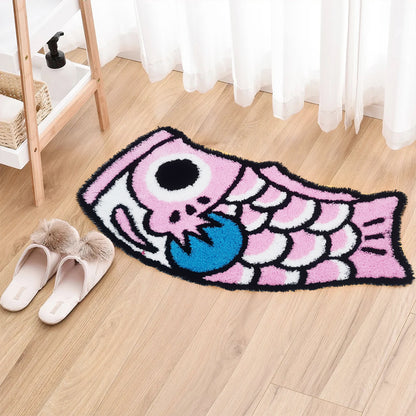 Feblilac Cute Pink and Blue Koi Fish Bath Mat