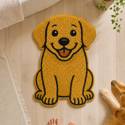 Feblilac Labrador Dog tufted bath mat in a bright bathroom beside the bathtub