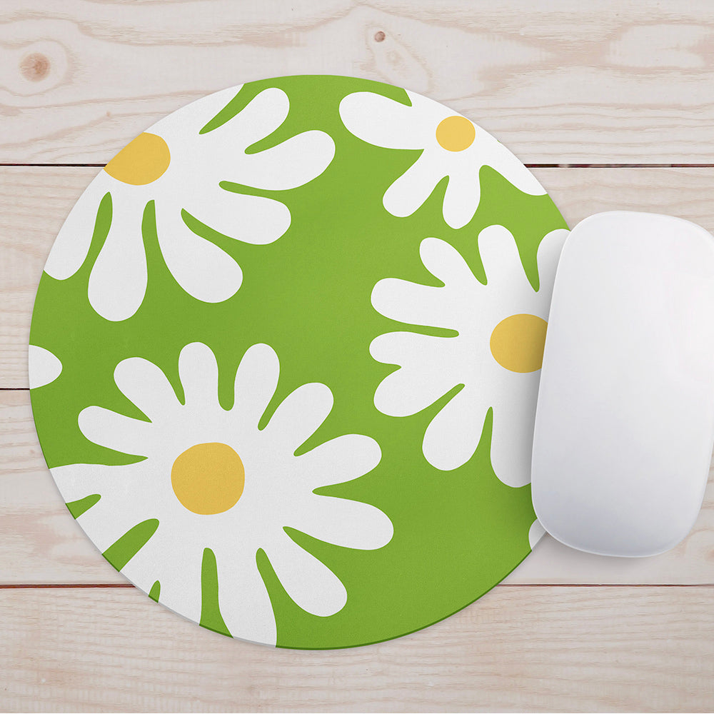 Feblilac Green Background Irregular Daisy Mouse Pad @Frank’s design