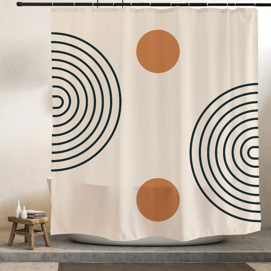 Feblilac Beige Background Semicircle Lines Shower Curtain with Hooks