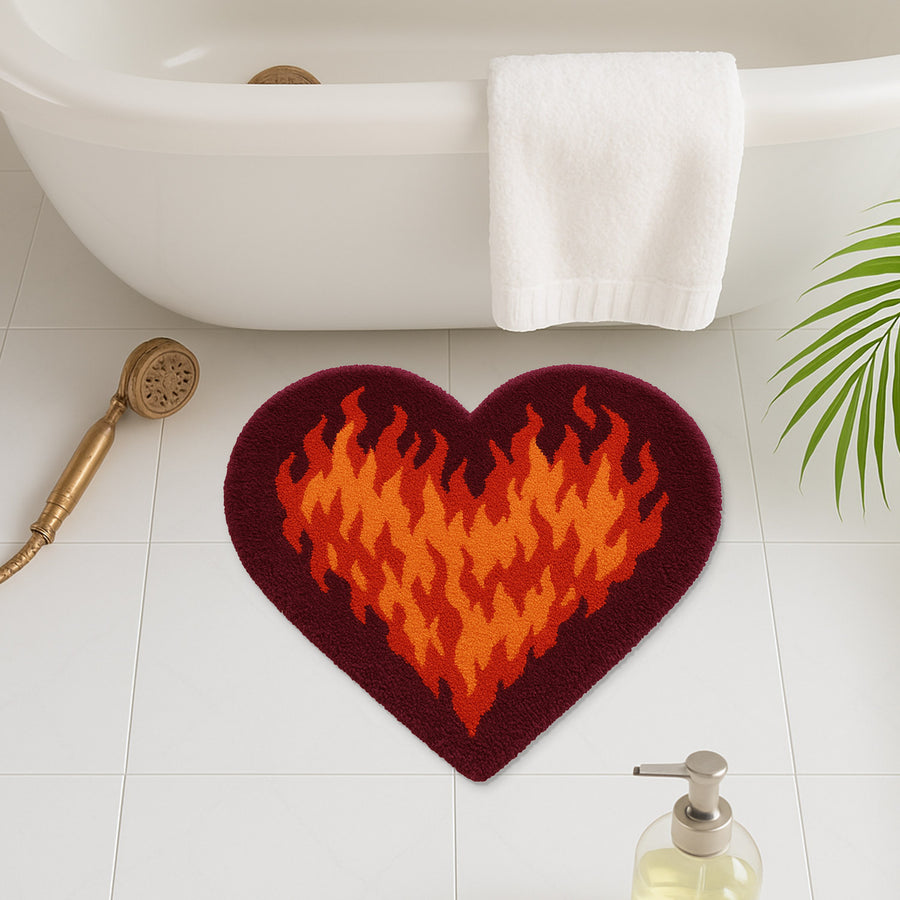 Feblilac Flame Heart Tufted Bath Mat – Bold Fire Design, Soft & Unique Bathroom Rug - view 2