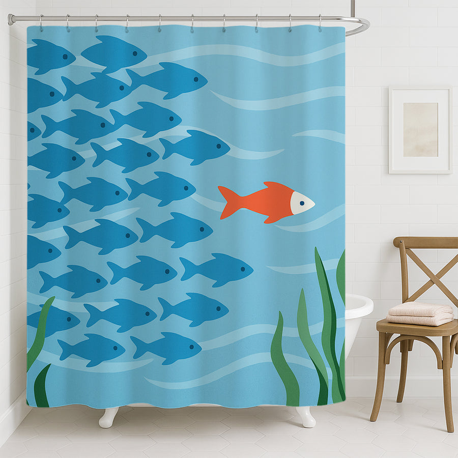 Feblilac Fish Shower Curtain – Unique Blue & Orange Ocean Theme Bathroom Decor - view 4