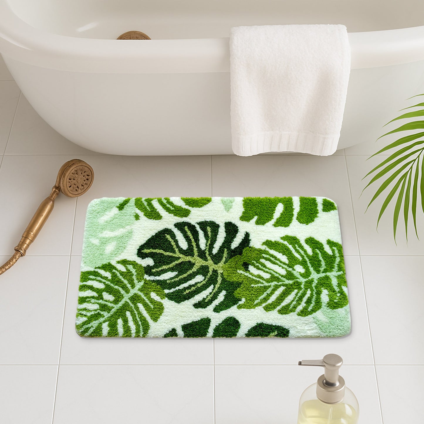 Feblilac Green Monsters Leaves Bathroom Rug