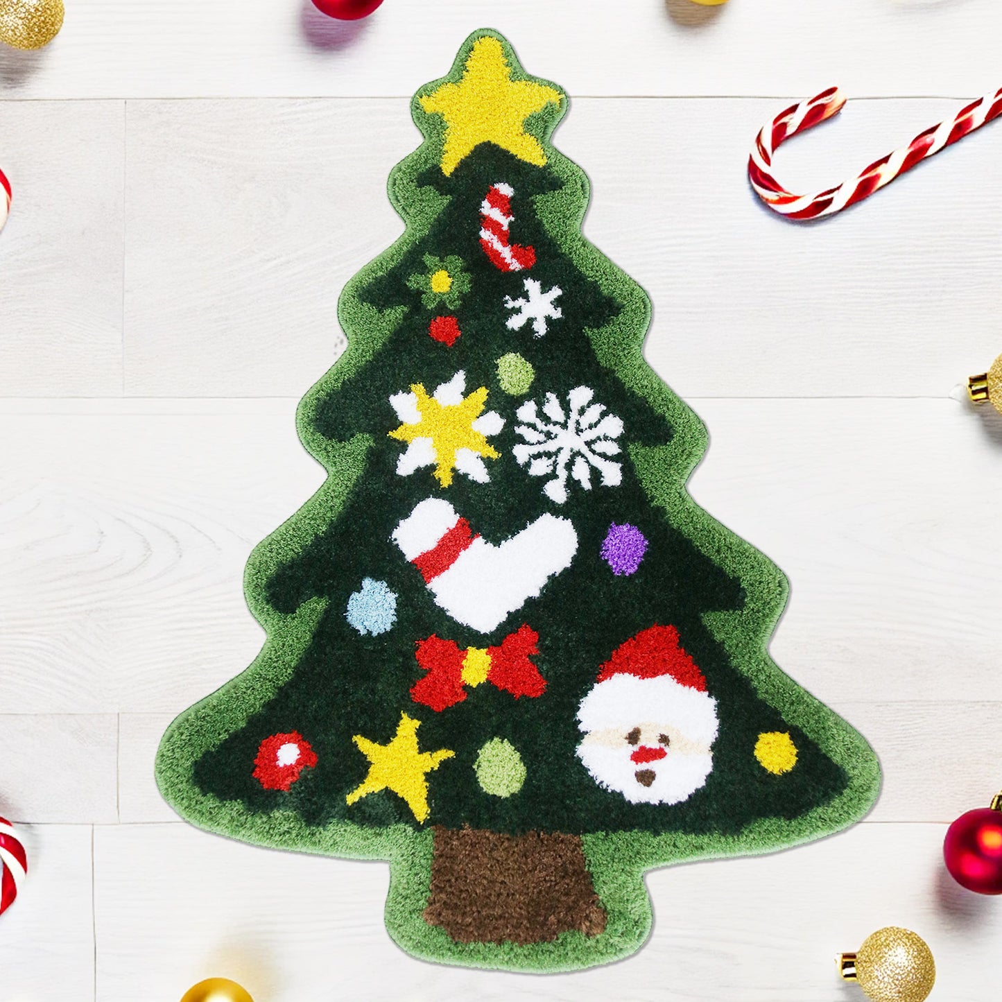 Feblilac Christmas Tree Tufted Bath Mat