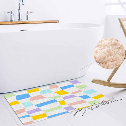 Feblilac Colorful Distorted Square Geometric Tufted Bath Mat