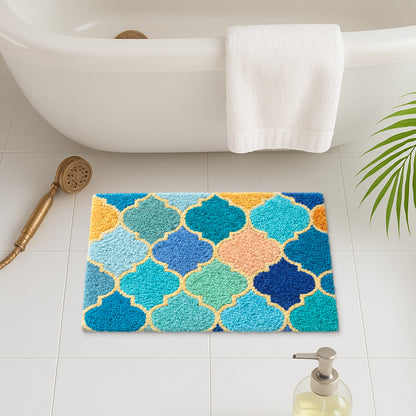 Feblilac Moroccan Trellis Tufted Bath Mat – Colorful Non-Slip Absorbent Rug for Bathroom & Entryway
