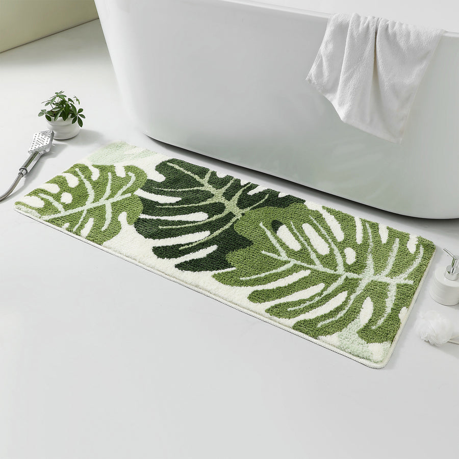 Feblilac Green Monstera Leaves Runner Mat, Tufted Mat for Bedroom or Bathroom, 19.7"x47.2" - view 2