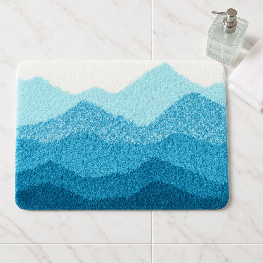 Feblilac Blue Mountain Landscape Bath Mat – Soft, Absorbent & Non-Slip Rug for Bathroom Decor
