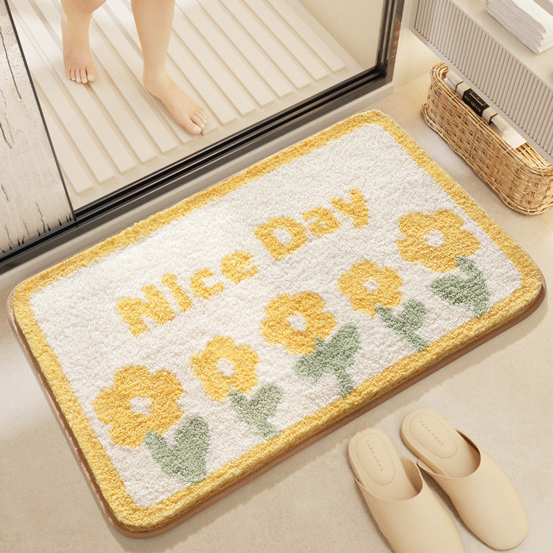 Feblilac Yellow Sunflowers Tufted Bathroom Mat Toilet U-Shaped Floor Mat - view 3