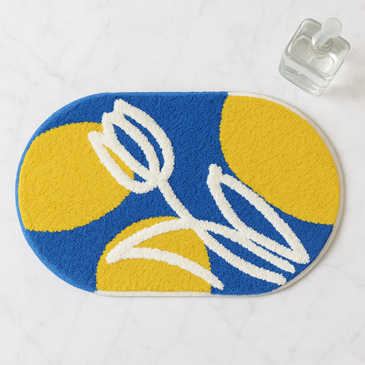 Feblilac Blue and Yellow Tulips Tufted Bath Mat