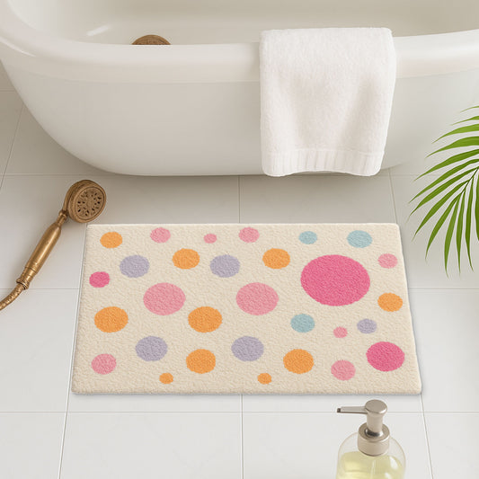 Feblilac Pink Polka Dots Geometric Tufted Bath Mat