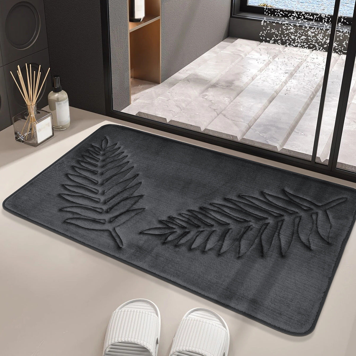 Feblilac Luxurious Embossed Leaves Memory Foam Bath Mat