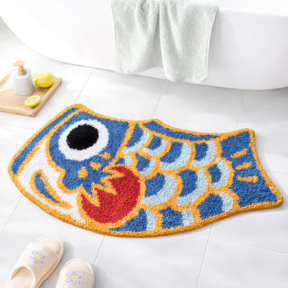 Feblilac Cute Blue Koi Fish Bath Mat, Japanese Carp Bathroom Rug