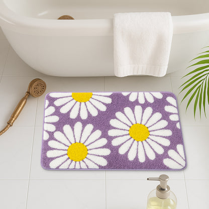Feblilac Purple Daisy Floral Bath Mat – Soft Non-Slip Absorbent Rug for Bathroom & Entryway