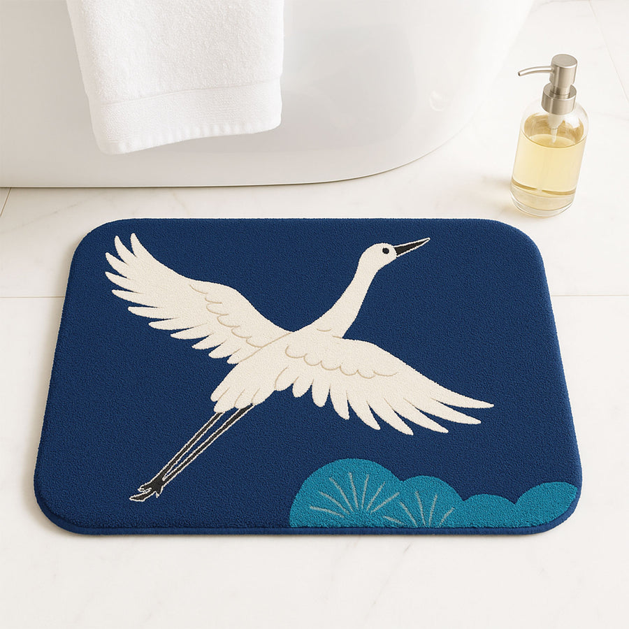 Feblilac Elegant Japanese Crane Tufted Bath Mat – Blue Sky Design, Soft & Absorbent Rug - view 2
