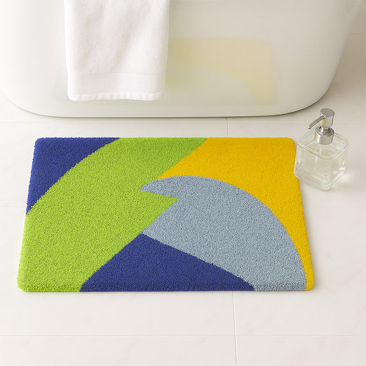 Feblilac Green Blue Yellow Gray Pattern Tufted Bath Mat