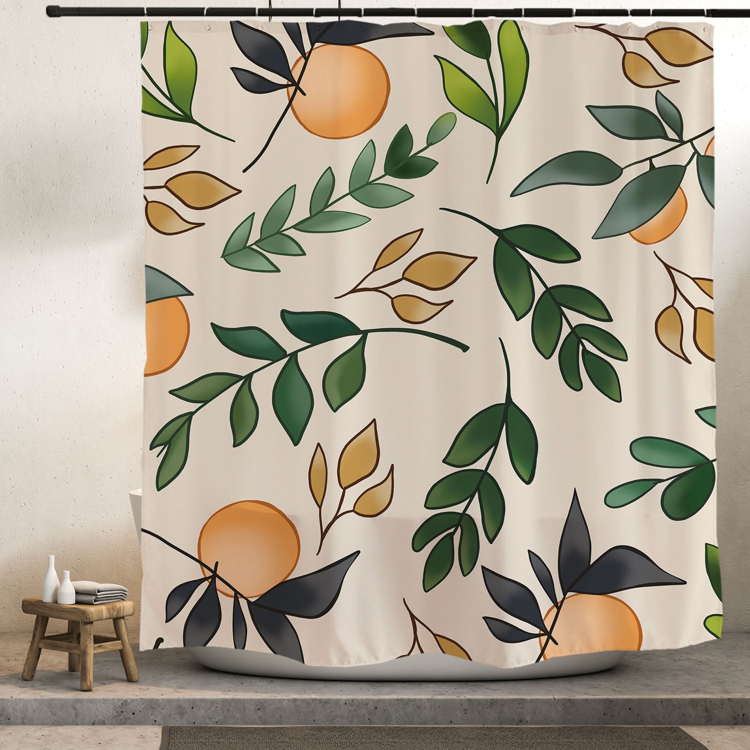 Feblilac Oranges and Leaves Shower Curtain with Hooks