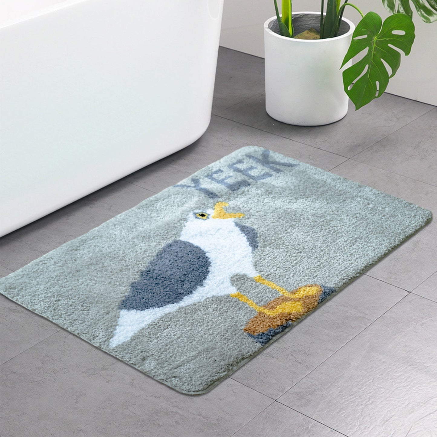 Feblilac Grey Gull Bathroom Mat, Cute Seagull Bath Mat, Fun YEEK Rug