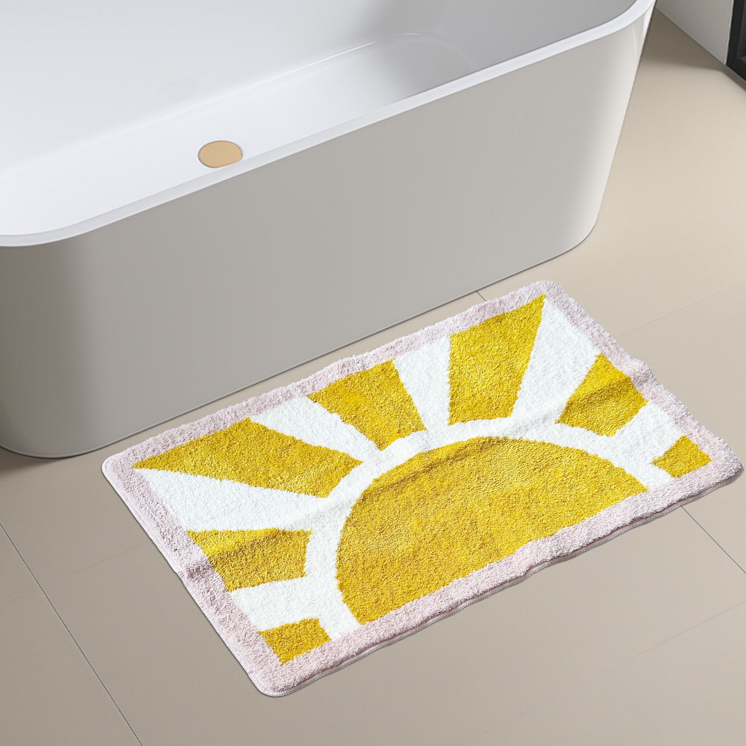 Feblilac Yellow Sun Pink Edge Tufted Bath Mat