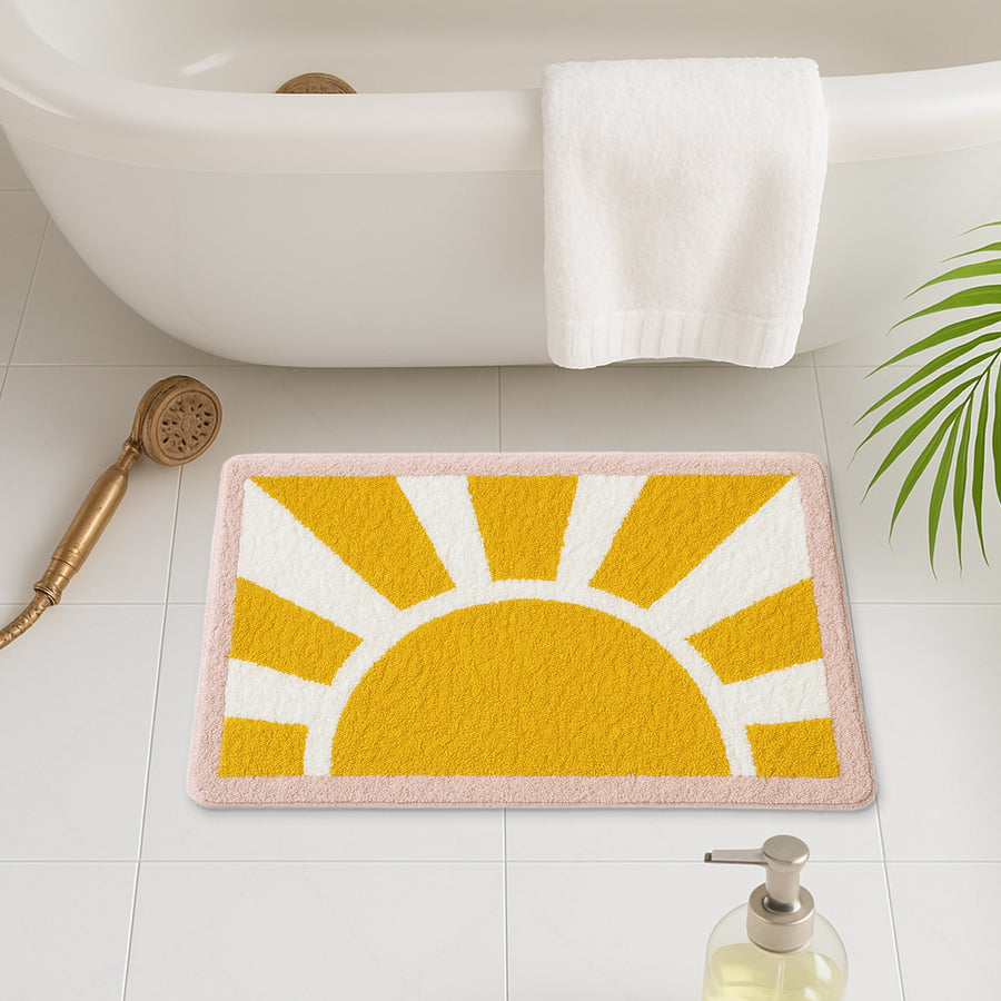 Feblilac Sunrise Tufted Bath Mat – Bright Yellow Sun Design, Soft & Uplifting Bathroom Rug - view 3