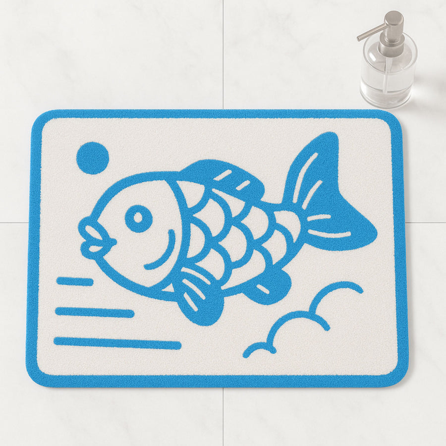 Cute Blue Koi Fish Bath Mat
