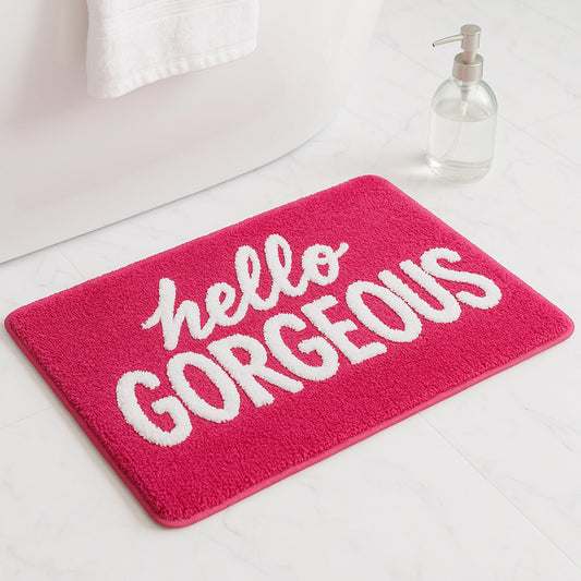 Feblilac Cute Pink Hello Gorgeous Tufted Bath Mat
