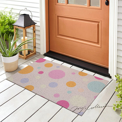 Feblilac Pink Polka Dots Geometric PVC Coil Door Mat